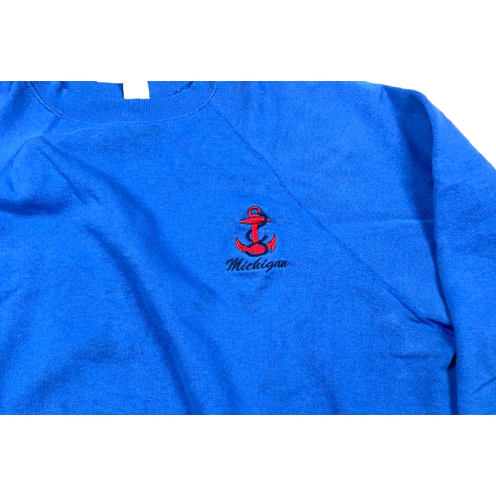 Vintage VTG Pullover Sweatshirt US Made Distressed Michigan Anchor Boxy Fit Men’s 2XL Blue Cotton Blend Embroidered Nautical 90s Crew Neck Sweatshirt Size US XXL / EU 58 / 5 - 5 Thumbnail
