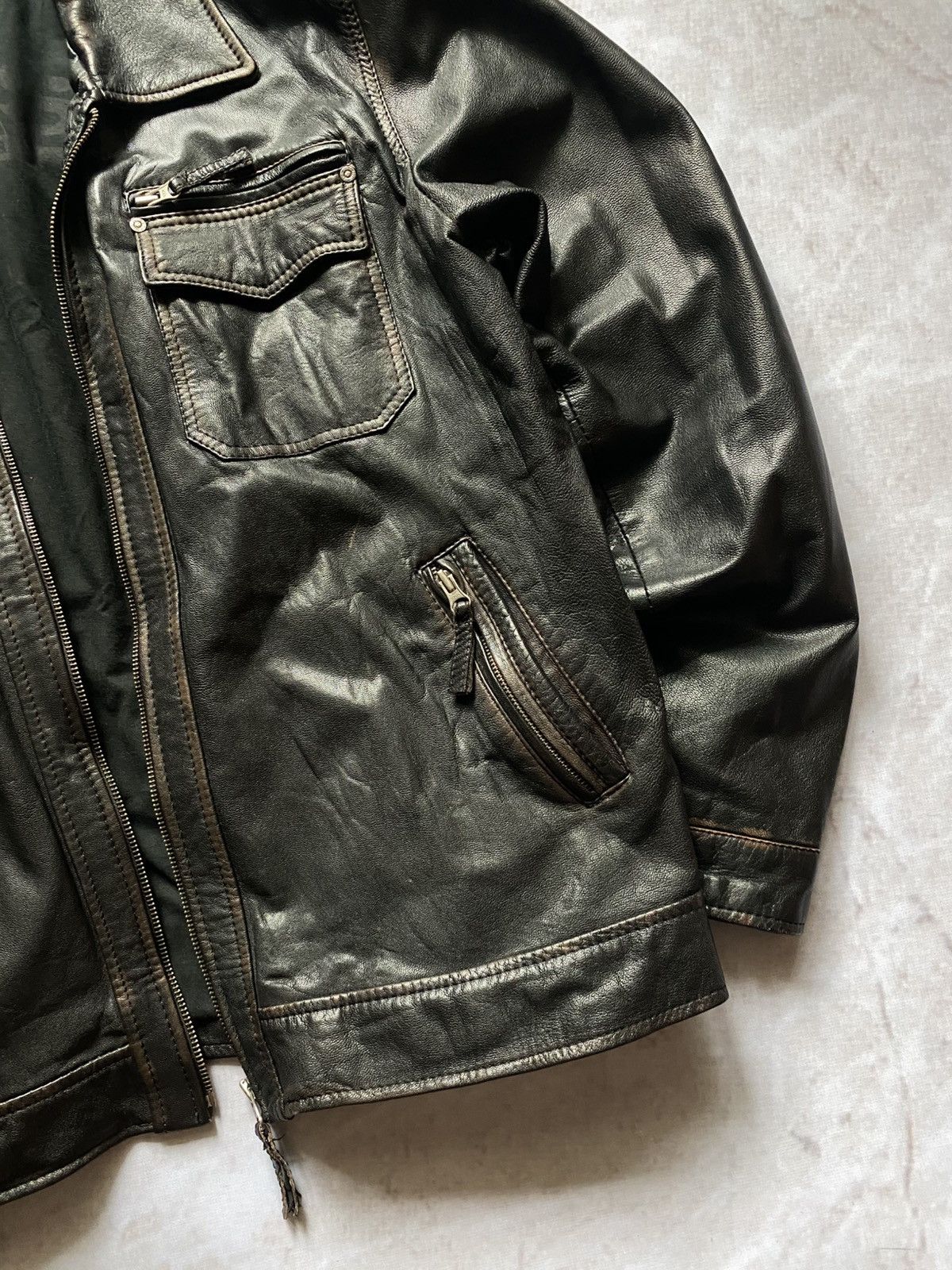 Genuine Leather Vintage Faded Leather Bomber Jacket Moto Y2K Schott Style XL Size US XL / EU 56 / 4 - 4 Thumbnail