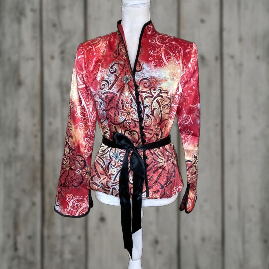 VINTAGE Monaco Nights Blazer Shirt Women’s Size M Red Belted Jacket Top