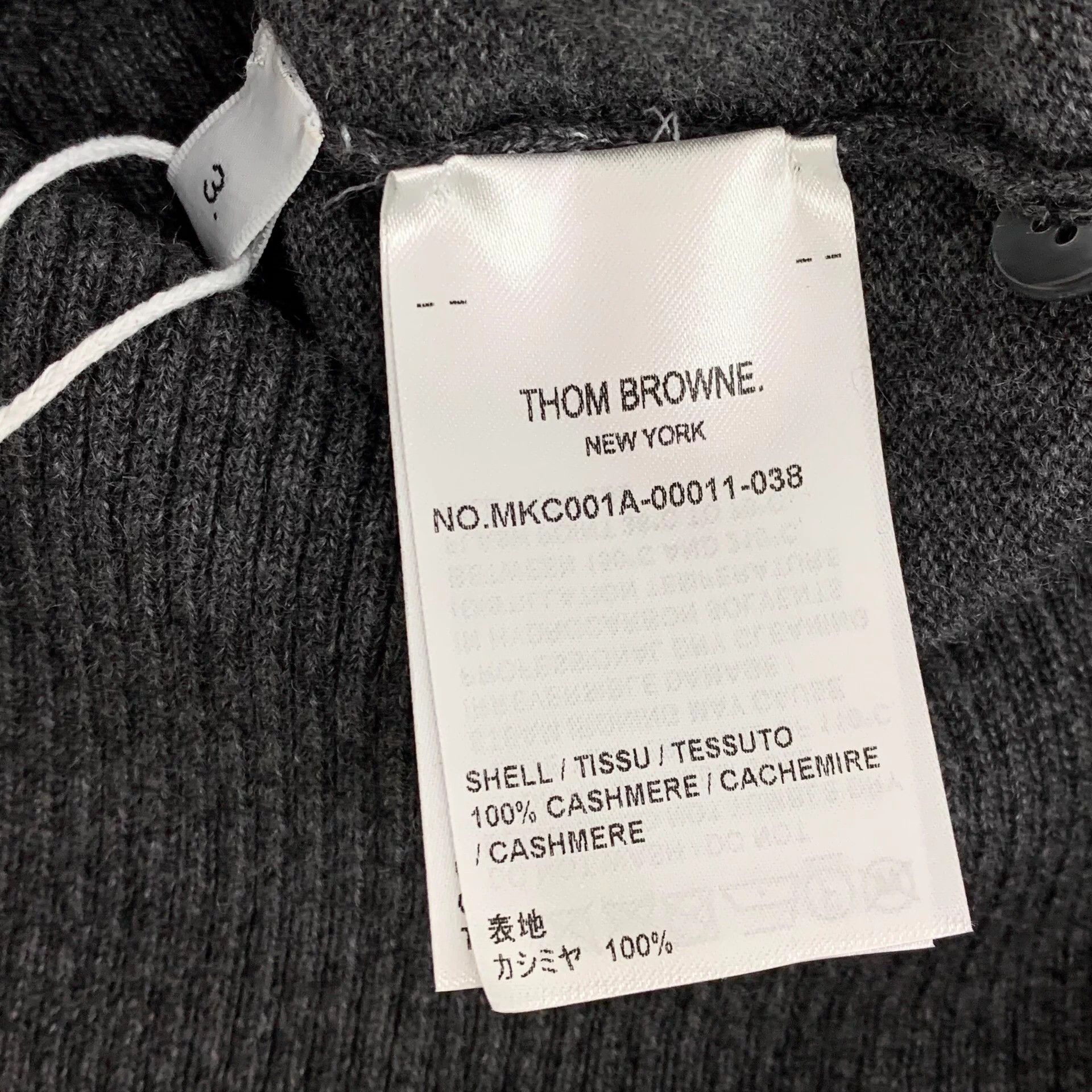 Thom Browne Thom Browne Grey Cashmere V-Neck Cardigan 3 L Size US L / EU 52-54 / 3 - 7 Thumbnail