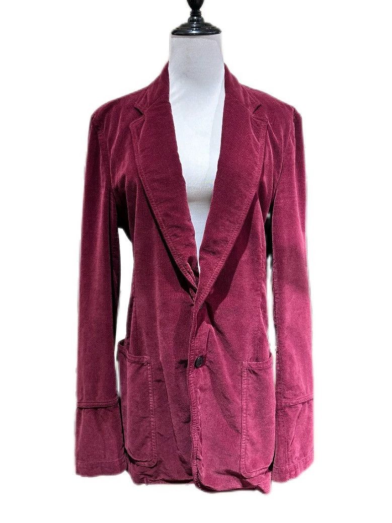 Dries Van Noten dvn Burgundy Velvet Regular Fit Blazer Size US M / EU 48-50 / 2 - 1 Thumbnail