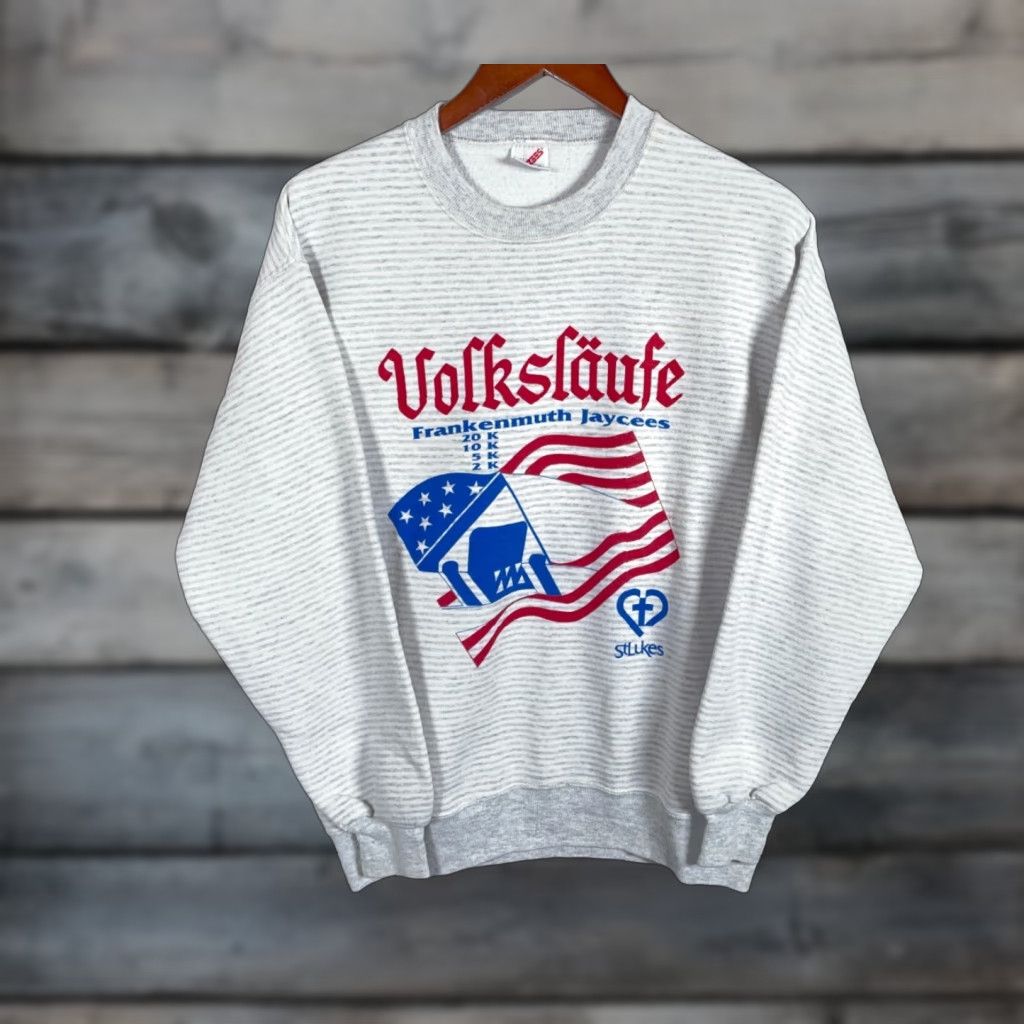 Jerzees VINTAGE 90s Frankenmuth Jaycees Volkslaufe Sweatshirt Men Adult Large Gray Stripe Jerzees Size US L / EU 52-54 / 3 - 1 Thumbnail
