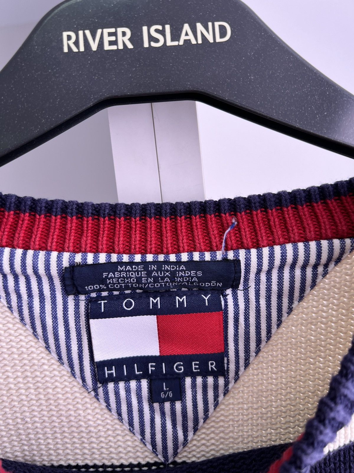 Tommy Hilfiger × Vintage Vintage Tommy Hilfiger Heavy Knitted Striped Sweater Size US L / EU 52-54 / 3 - 7 Thumbnail