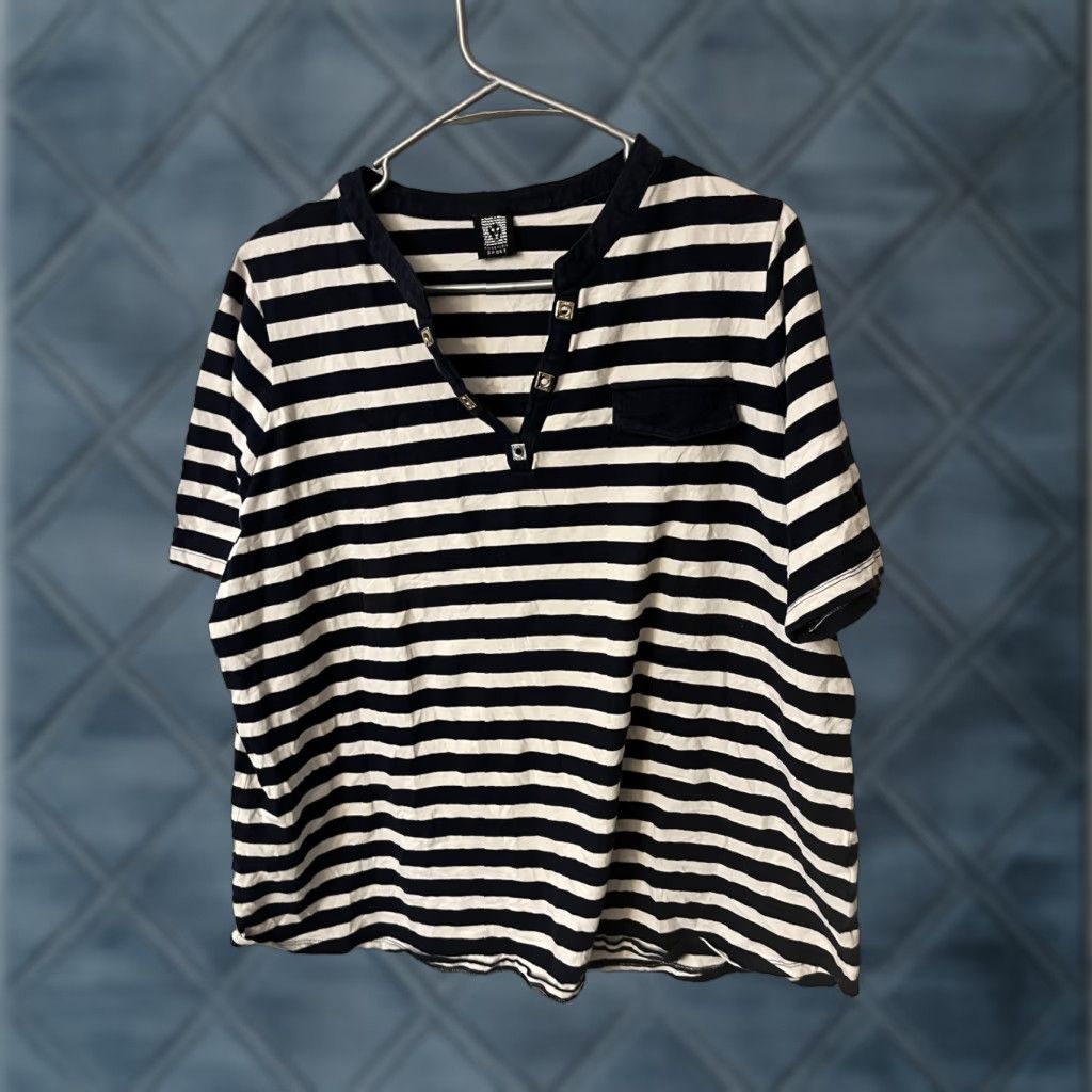 Anne Klein VINTAGE Anne Klein Sailor Blue And White Striped Shirt T-shirt Top Blouse XL Womens Size XL / US 12-14 / IT 48-50 - 1 Thumbnail
