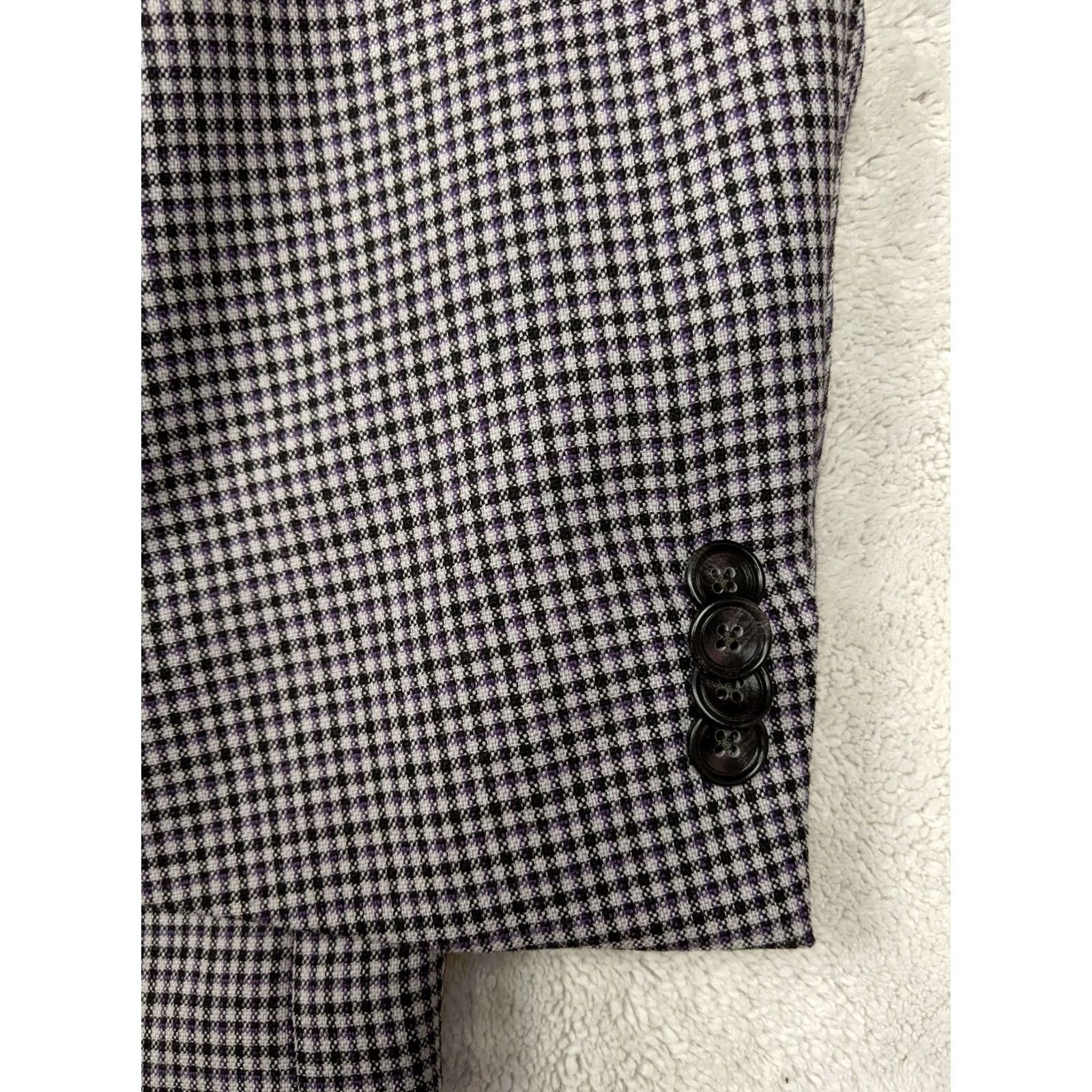 Vintage Kennith Cole 46R Black White Shepards Check 100% Wool Blazer Jacket 2 Button Size 46R - 2 Thumbnail