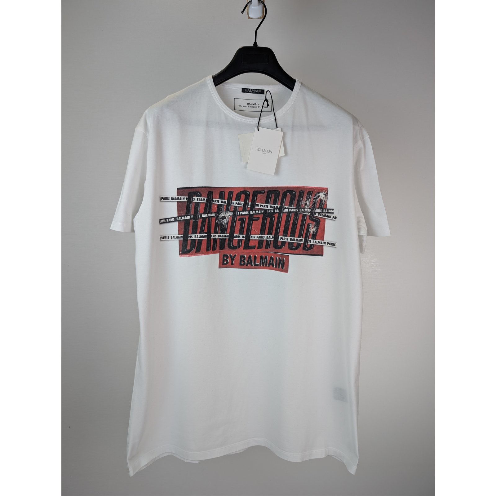 Balmain o1rshd1 Dangerous Print Cotton Crewneck T-Shirt in White Size US S / EU 44-46 / 1 - 9 Thumbnail