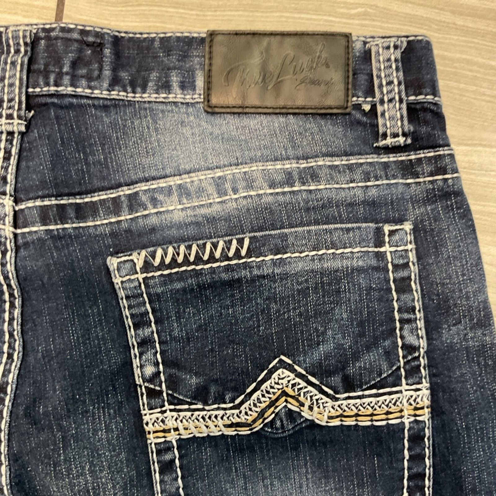 Vintage True Luck Men’s Dark Blue Denim Straight Jeans Size US 34 / EU 50 - 8 Thumbnail