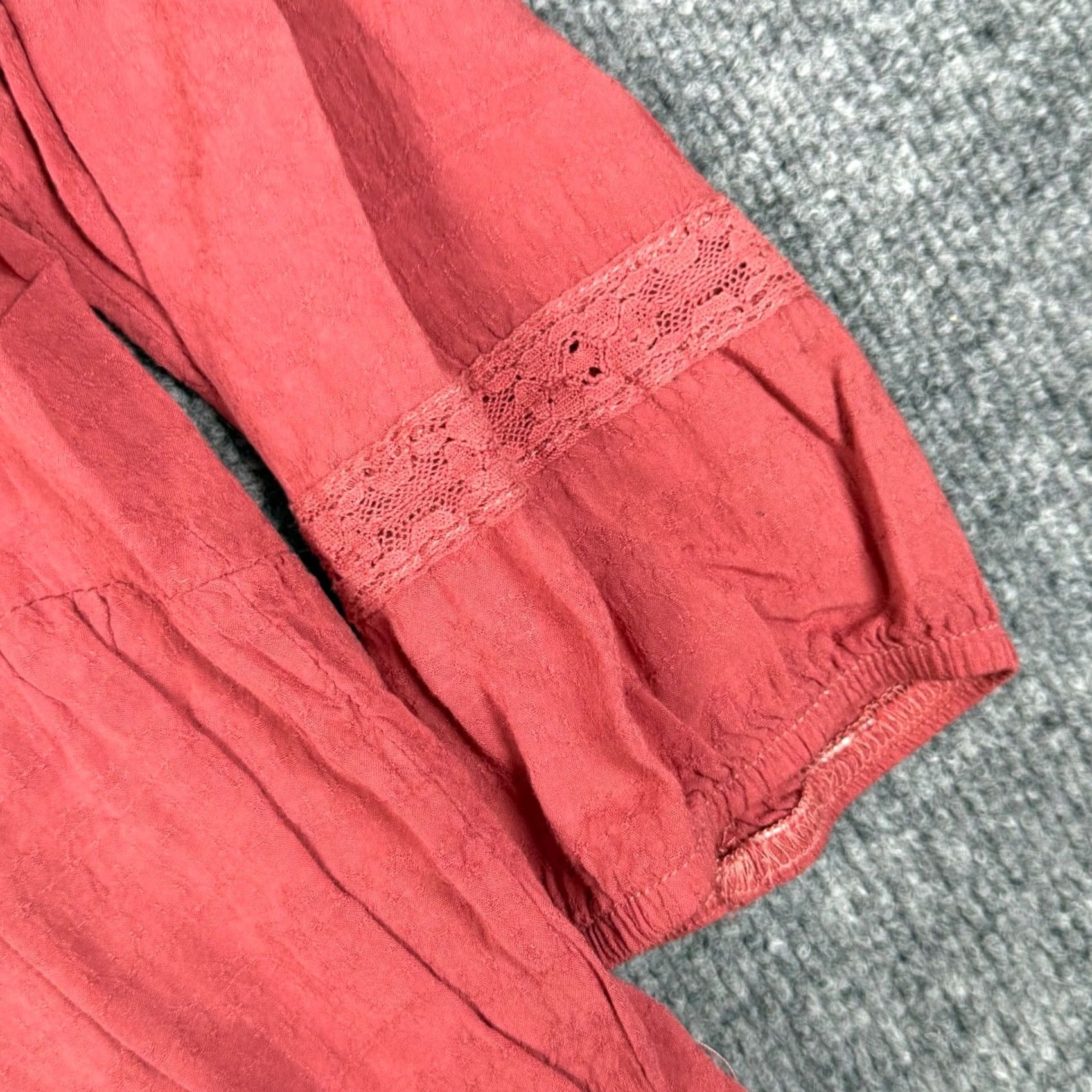Vintage VINTAGE? No. Jolt Blouse Tunic Bohemian Tie Neck Embroidered Lace 3/4 Sleeve Coral Salmon Women M Adults? Size M / US 6-8 / IT 42-44 - 6 Thumbnail