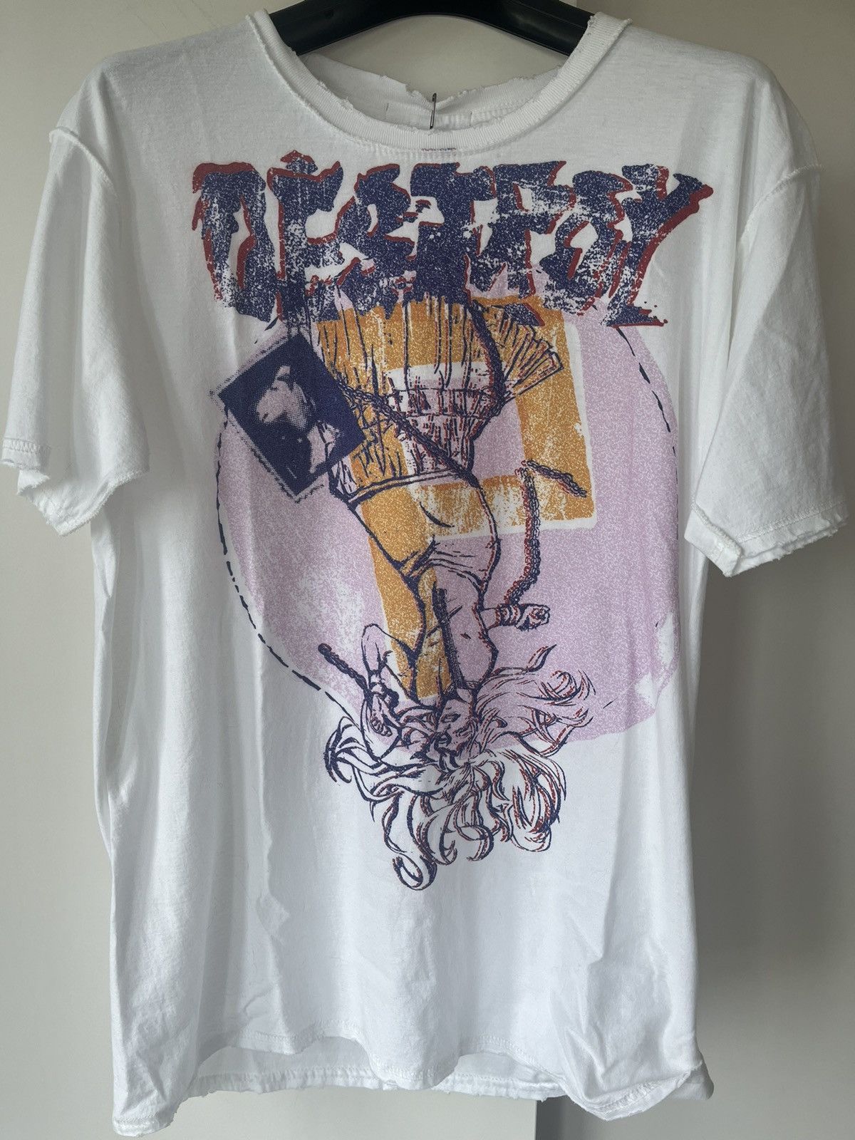 image of Yohji Yamamoto x YS Y’S Yohji Inside Out Distressed T-Shirt in White, Men's (Size Small)