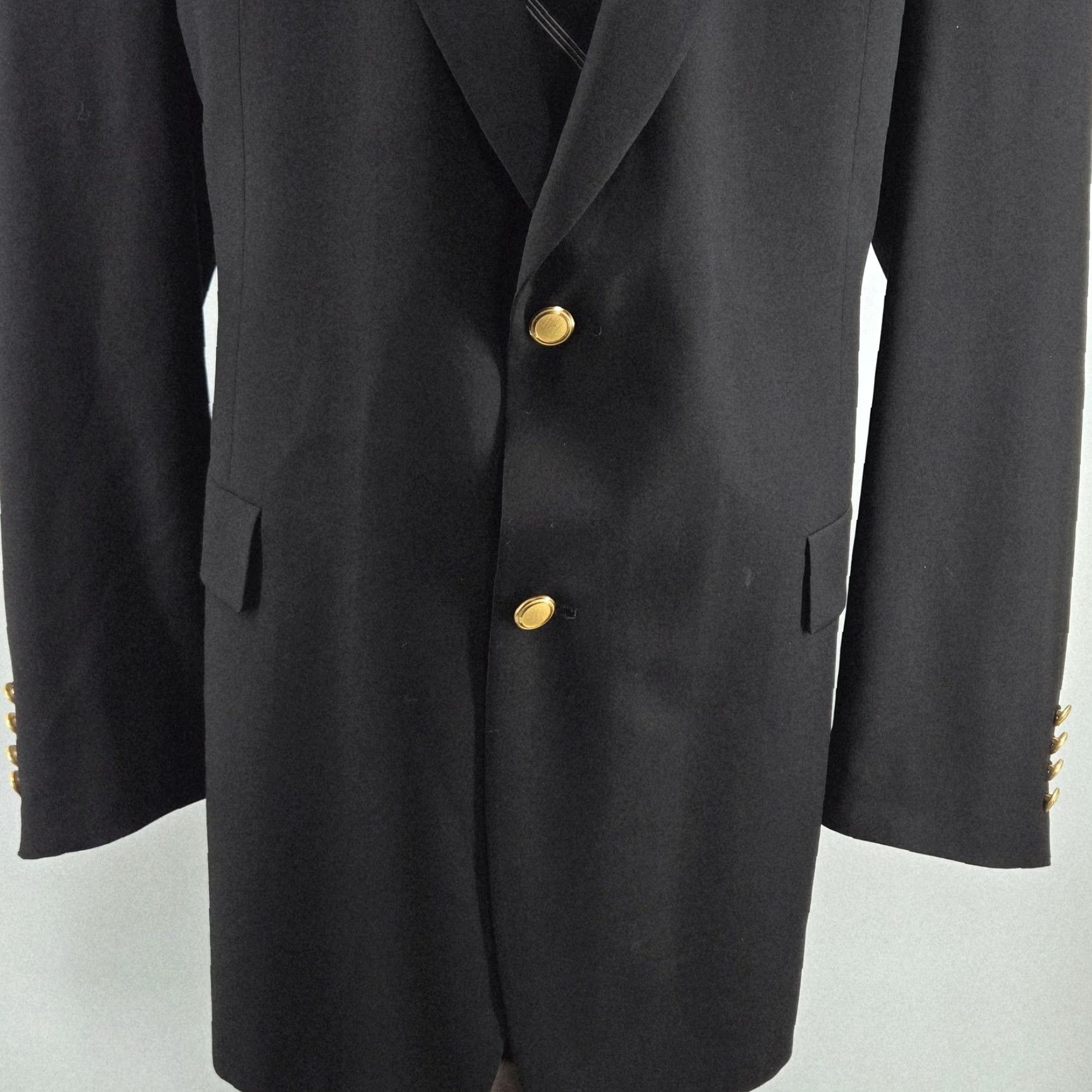 Hart Schaffner Marx Hart Schaffner Marx Gold Button Blazer Mens 44 Black Wool Single-Breasted Two-Button Notch Lapel Vintage: No Size 44R - 3 Thumbnail