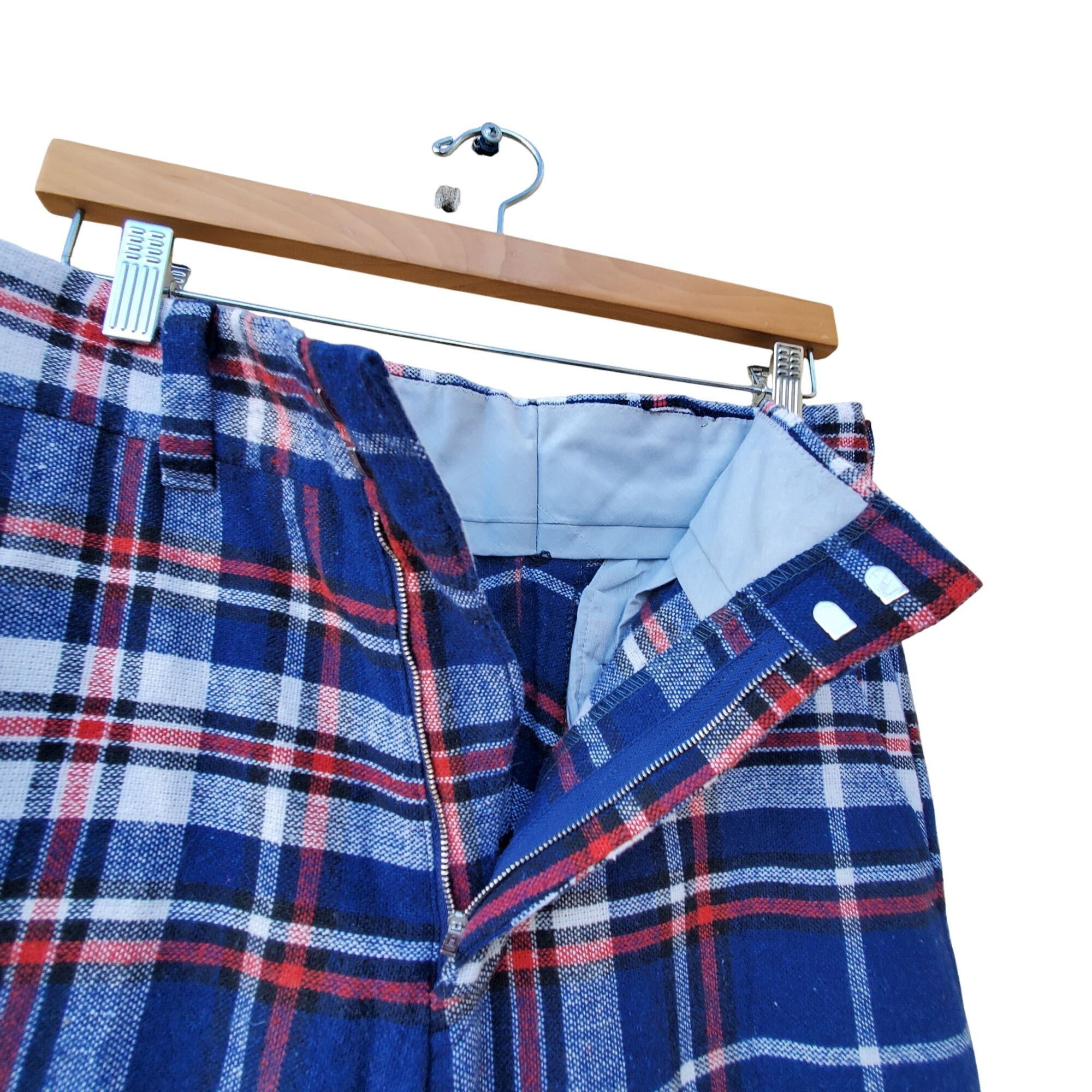 Other Vintage 60s Mod Pants Women 4 Blue Red White Plaid Flared Cu Size 27" / US 4 / IT 40 - 2 Thumbnail