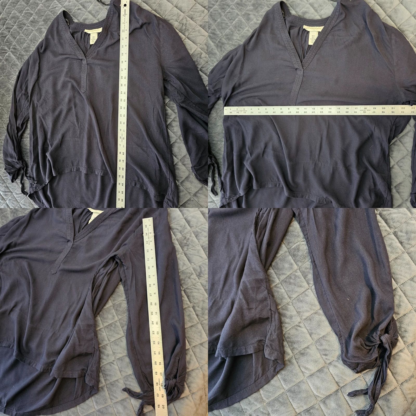 H&M H&M Blouse Tunic Long Sleeve V-Neck Tie Dark Blue Size 14 Women's Classic Regular Chambray Mod al Casual Spring Size XL / US 12-14 / IT 48-50 - 8 Thumbnail