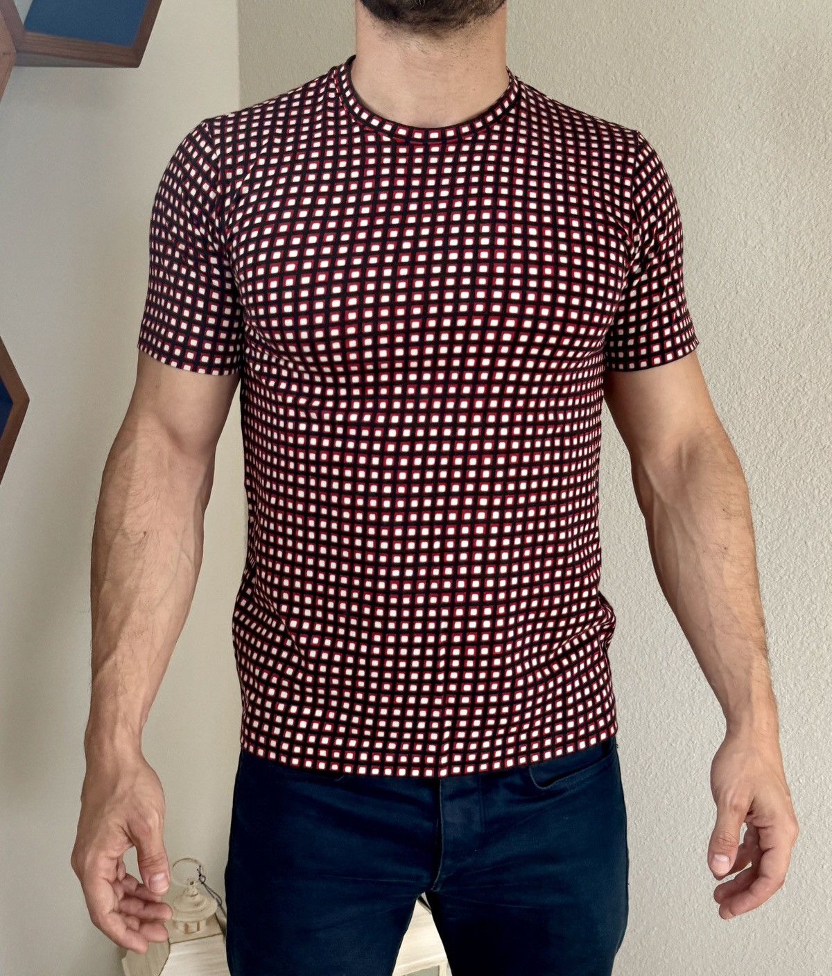 image of Gently Used Marni Plaid T Shirt in Red, Men's (Size Small)