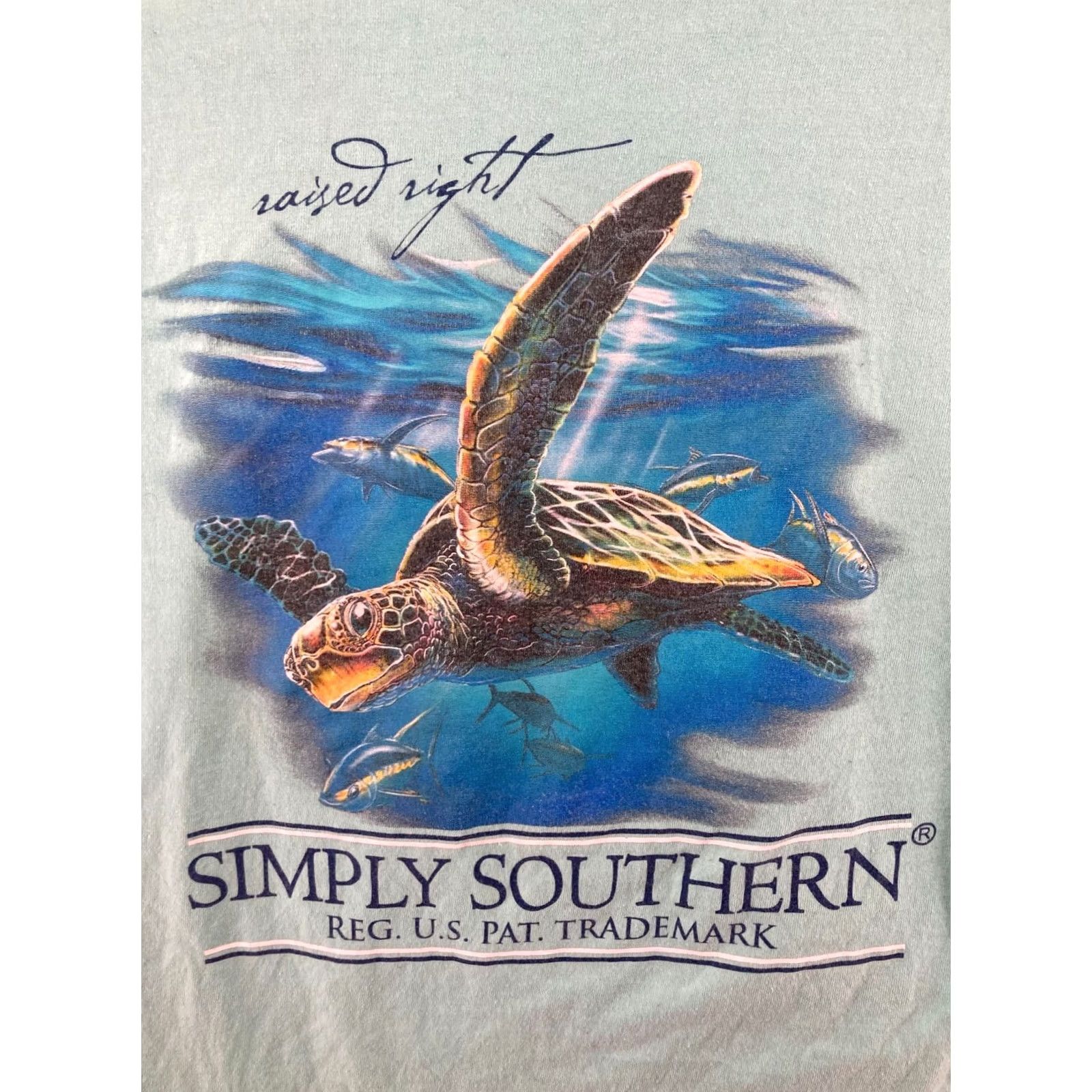Vintage Simply Southern Womens TShirt Medium Blue Raised Right Sea Turtle Size M / US 6-8 / IT 42-44 - 2 Thumbnail