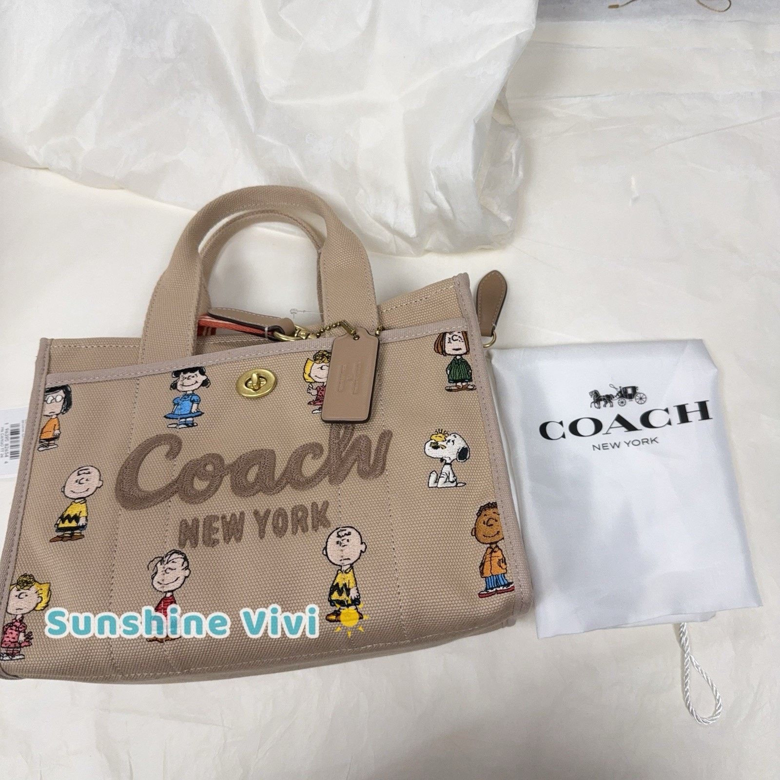 Coach NWT COACH x PEANUTS Cargo Tote Bag 26 Dark Natural CBH43 Size ONE SIZE - 7 Thumbnail