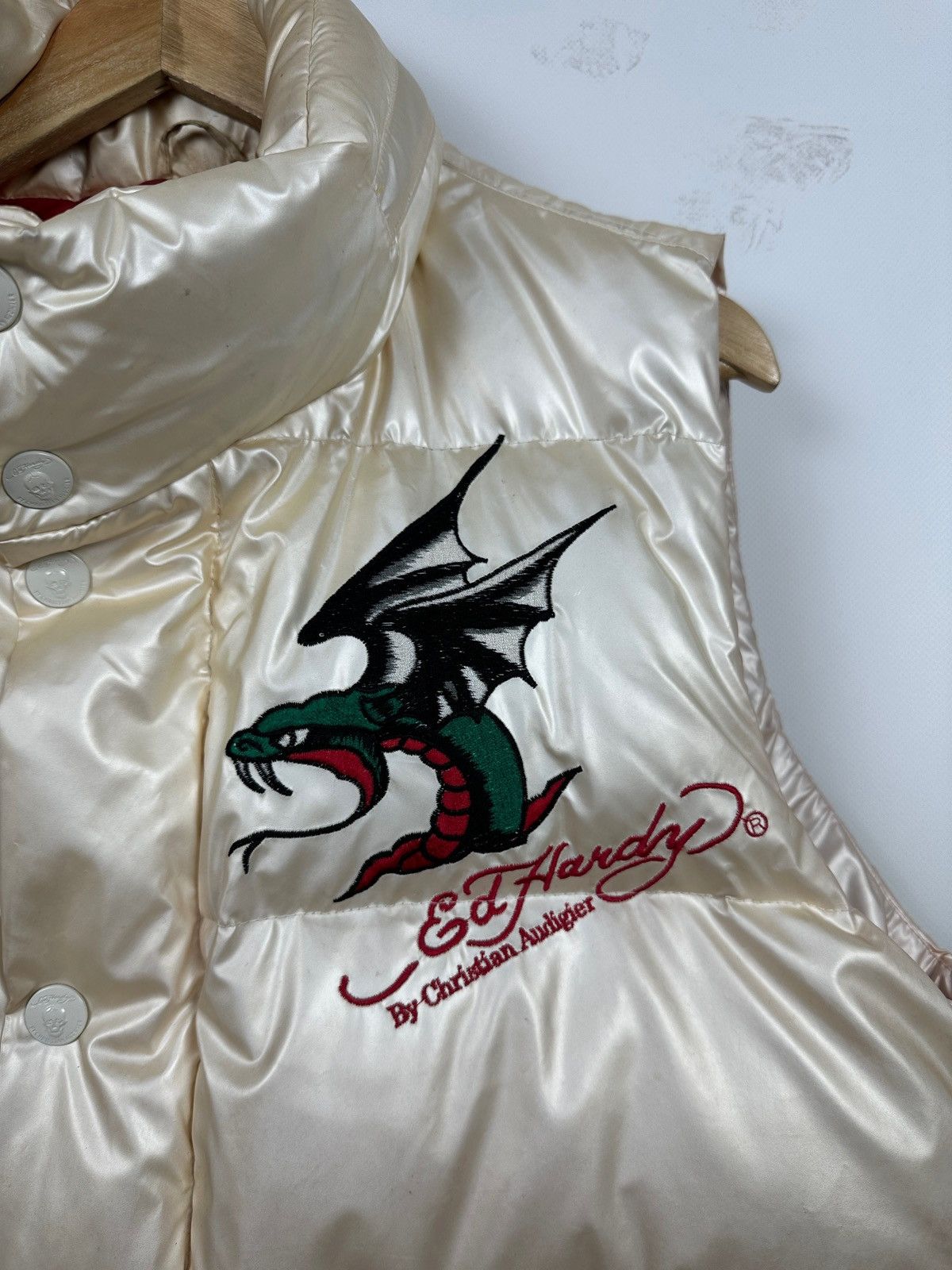 Christian Audigier Vintage Ed Hardy Flaming Skull Down Puffer Vest Size US L / EU 52-54 / 3 - 10 Thumbnail