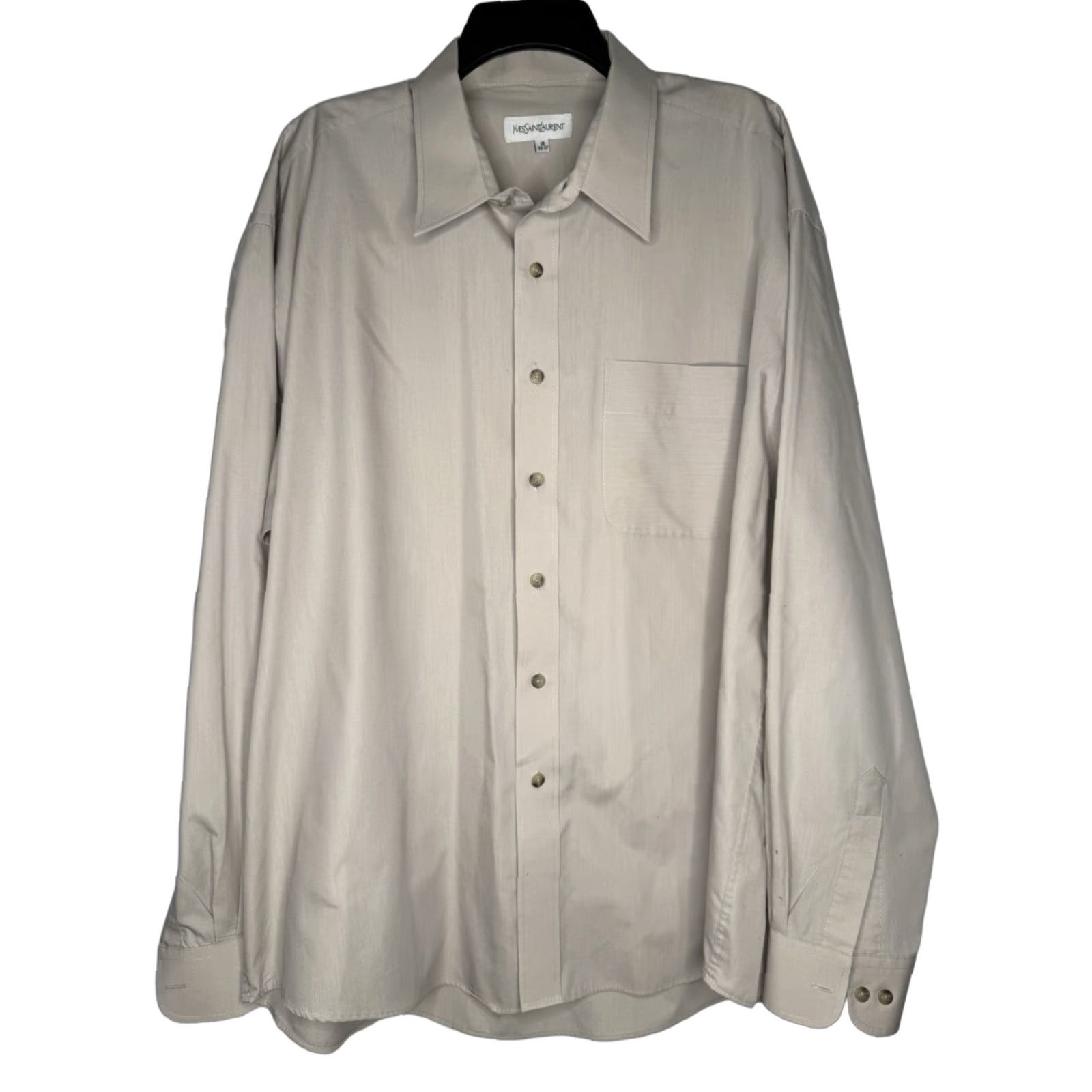 VINTAGE Yves Saint Laurent Dress Shirt Button Front Long Sleeve 2XL Beige  Men\'s Regular