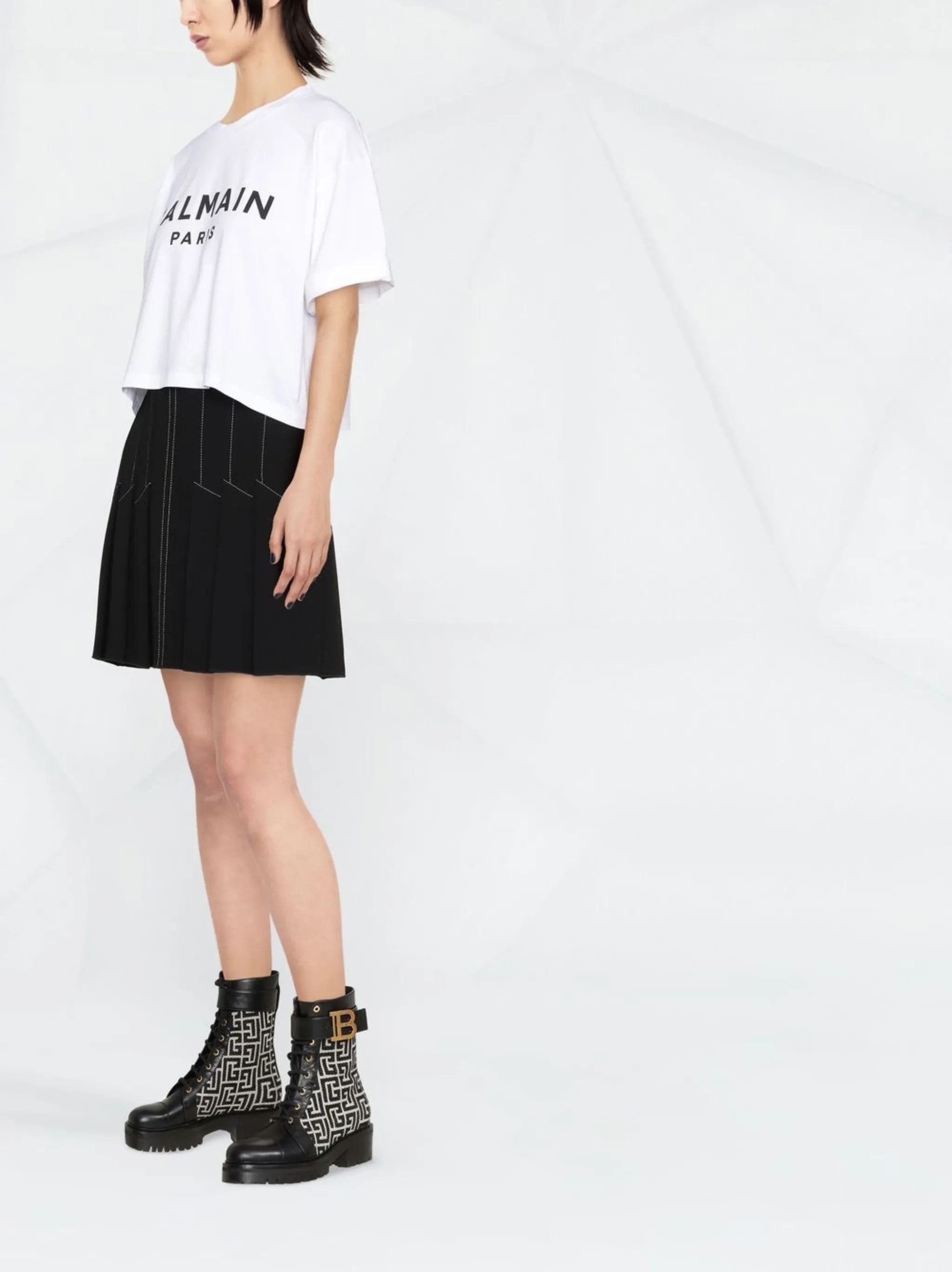Balmain o1loc1c0526 Crop Logo-print T-Shirt in White Size L / US 10 / IT 46 - 4 Thumbnail