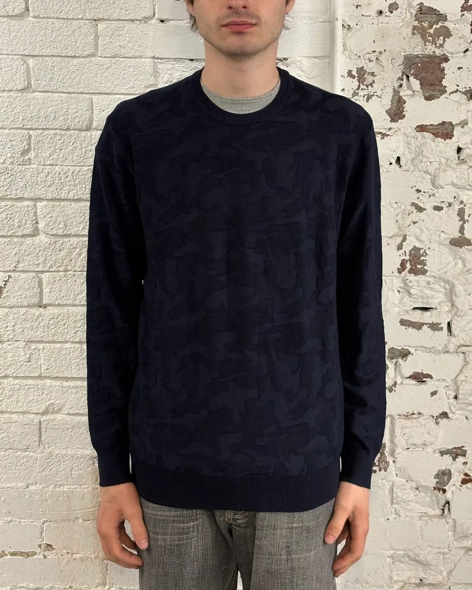 Emporio Armani AW2019 Emporio Armani Navy Camo Textured Sweater Size US M / EU 48-50 / 2 - 2 Thumbnail