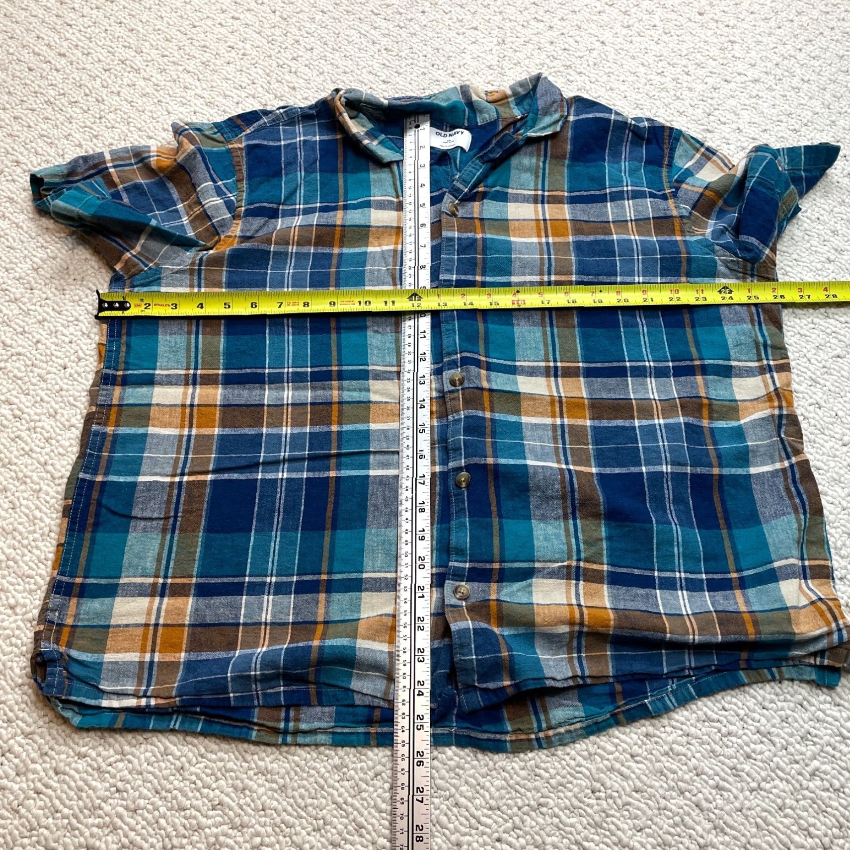 Old Navy Old Navy Button Up Shirt Mens 2XL Blue Plaid Short Sleeve Linen Blend Camp Top Size US XXL / EU 58 / 5 - 4 Thumbnail