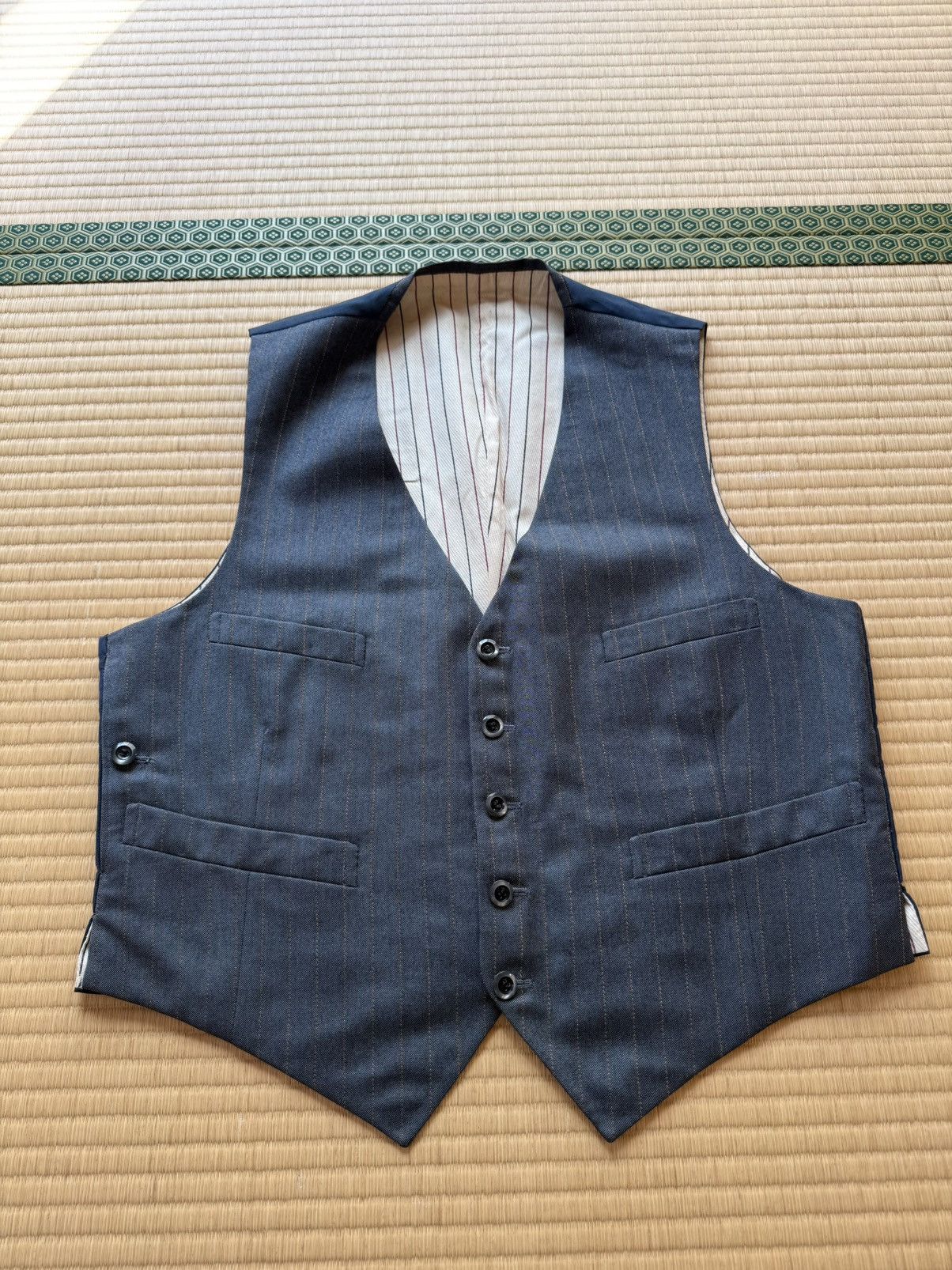 Other Autumn〜Spring Vintage Blue Gray Pinstripe 3 Piece Wool Suit Size 42R - 4 Thumbnail
