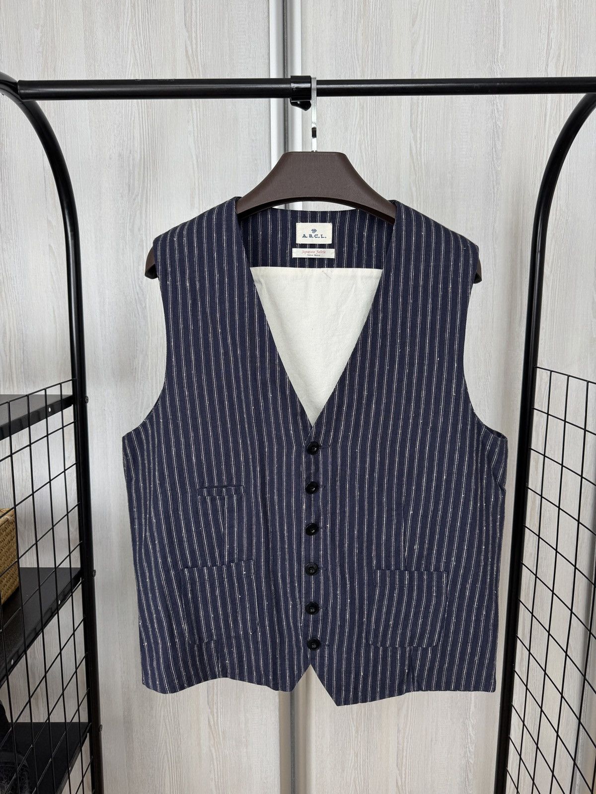 Japanese Brand A.B.C.L Garments blue pinstripes linen cotton vest waistcoat Size US XL / EU 56 / 4 - 1 Thumbnail