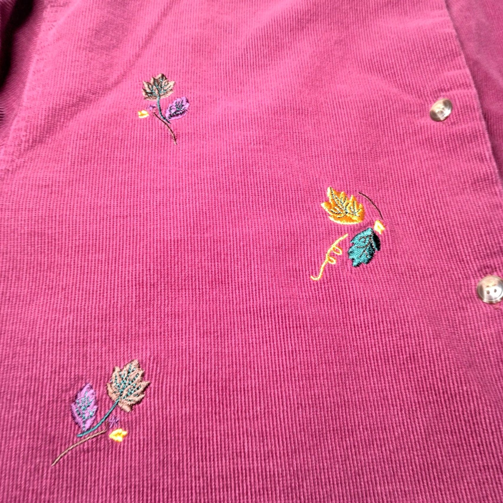 Vintage VINTAGE Bobbie Brooks Shirt XL Button-Up Embroidered Leaf Maroon Corduroy Women's Nature Size XL / US 12-14 / IT 48-50 - 6 Thumbnail