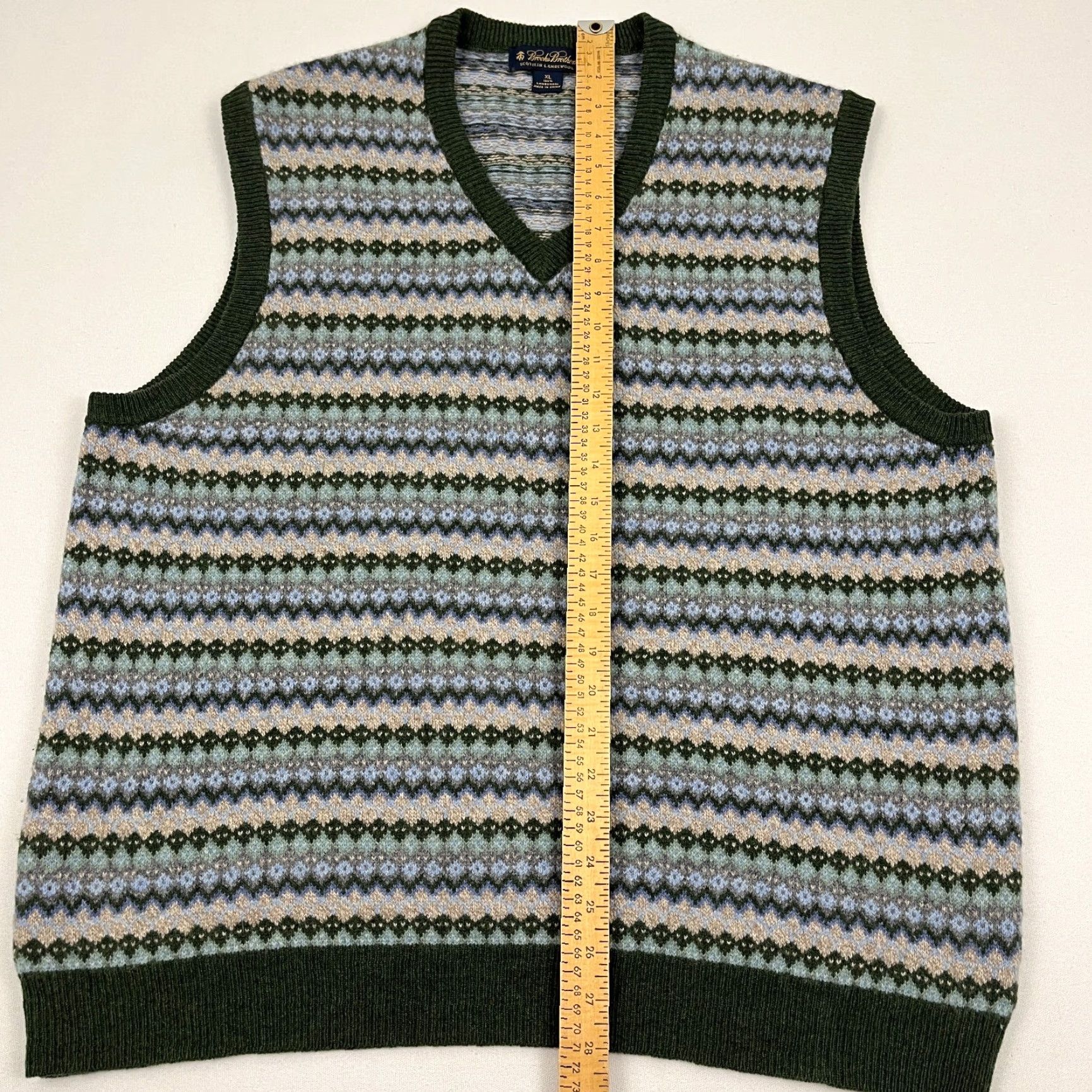 Brooks Brothers Brooks Brothers Vest Sweater Mens XL Green Fair Isle Wool Knit V-Neck Classic Preppy All Seasons Lightweight Breathing Size US XL / EU 56 / 4 - 3 Thumbnail