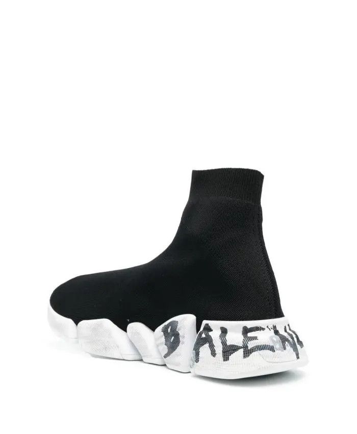 Balenciaga o1mt1gz0425 Speed 2.0 Graffiti Recycled Knit Sneakers Black Size US 12 / EU 45 - 3 Thumbnail