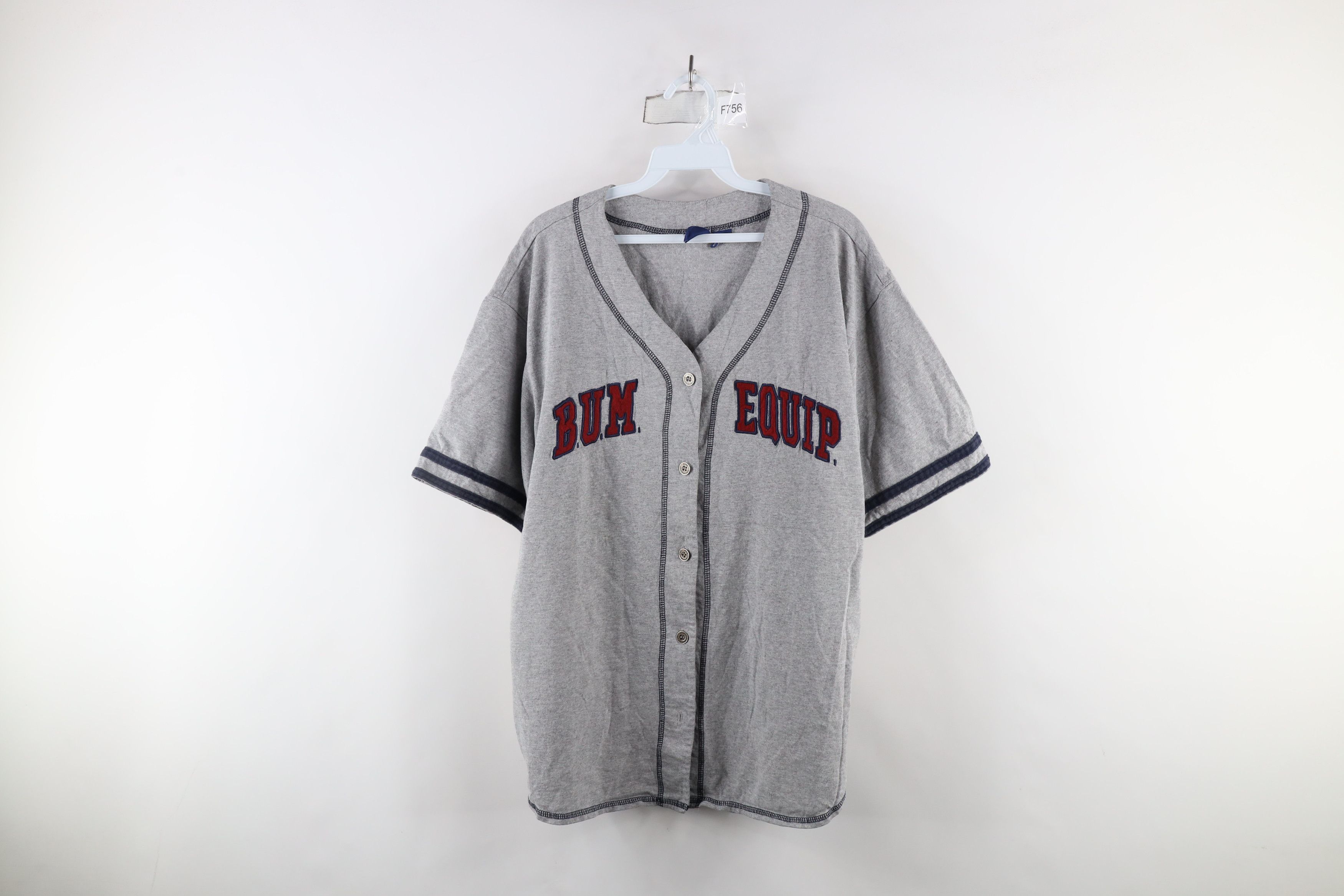 Vintage Vintage 90s Bum Equipment Spell Out Baseball Jersey Gray Size XL / US 12-14 / IT 48-50 - 1 Thumbnail