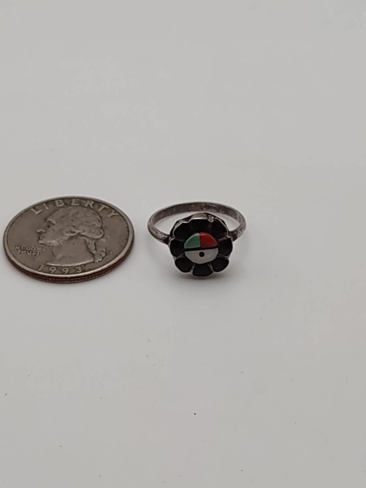 The Unbranded Brand Sterling Silver Zuni Style Inlay Flower Ring Size 5.75 Size ONE SIZE - 2 Thumbnail
