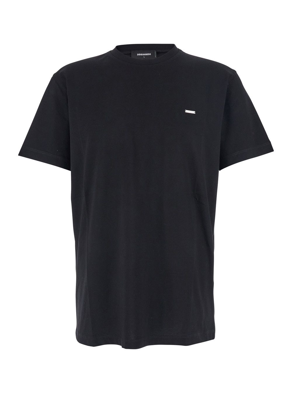 Dsquared2 Black Crewneck T-Shirt with Patch Logo on the Front in Cotton Man Size US M / EU 48-50 / 2 - 1 Thumbnail