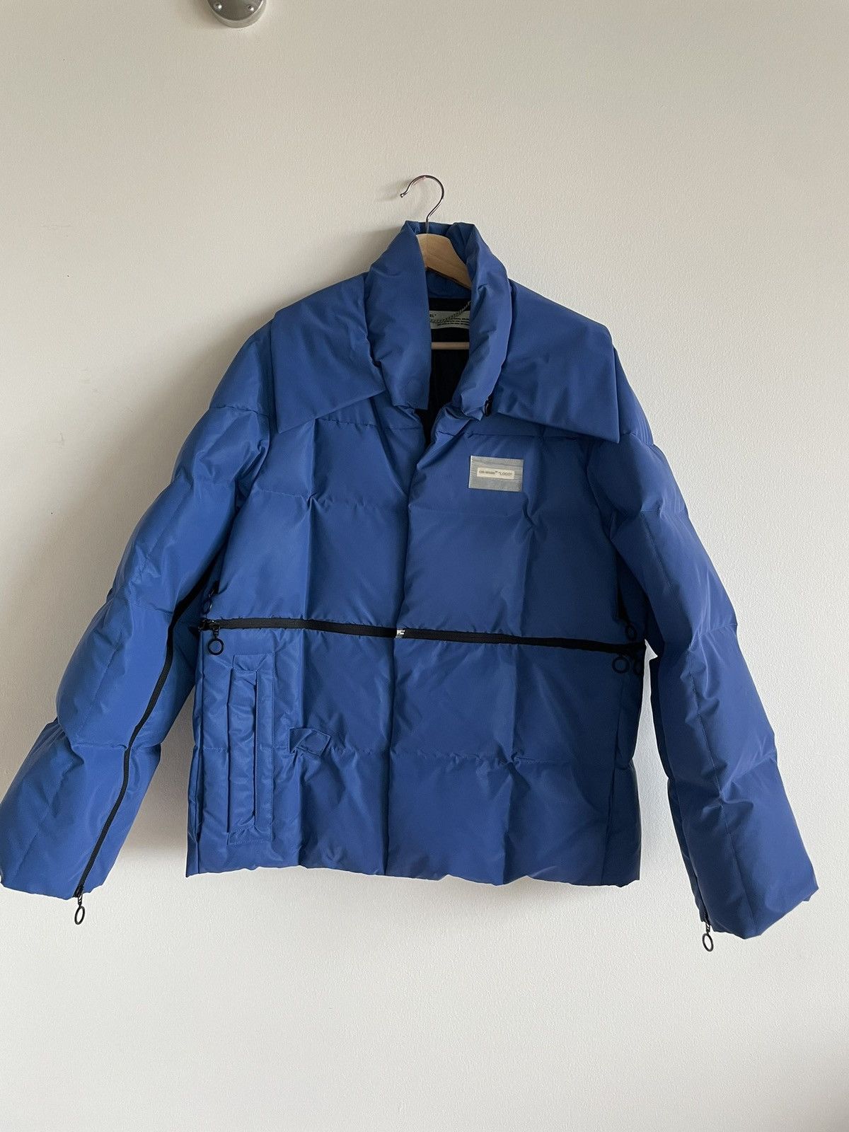 image of Off White Off-White C/o Virgil Abloh Reflective Bomber Jacket in Blue, Men's (Size Medium)