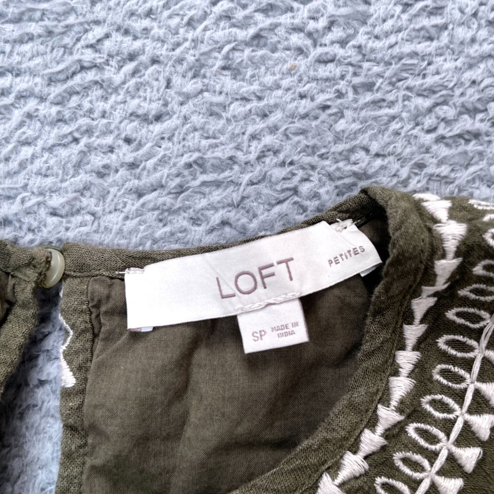 Loft LOFT Dress Womens Petite Small Green Cotton Embroidered Cap Sleeve Boho Tunic Size S / US 4 / IT 40 - 3 Thumbnail