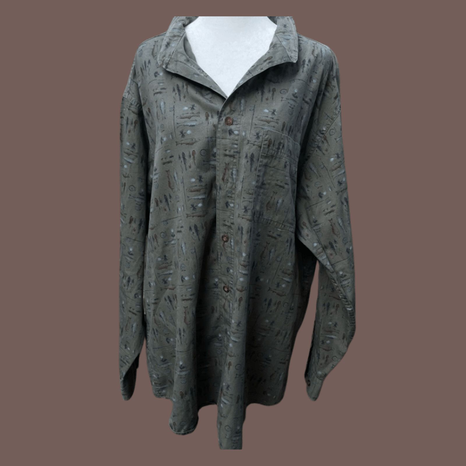 Woolrich Woolen Mills VTG Fish Print Shirt | Woolrich Green Buttondown Dadcore XL Size US XL / EU 56 / 4 - 1 Thumbnail