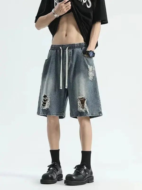 Japanese Brand Loose straight leg ripped denim shorts Size US 32 / EU 48 - 1 Thumbnail