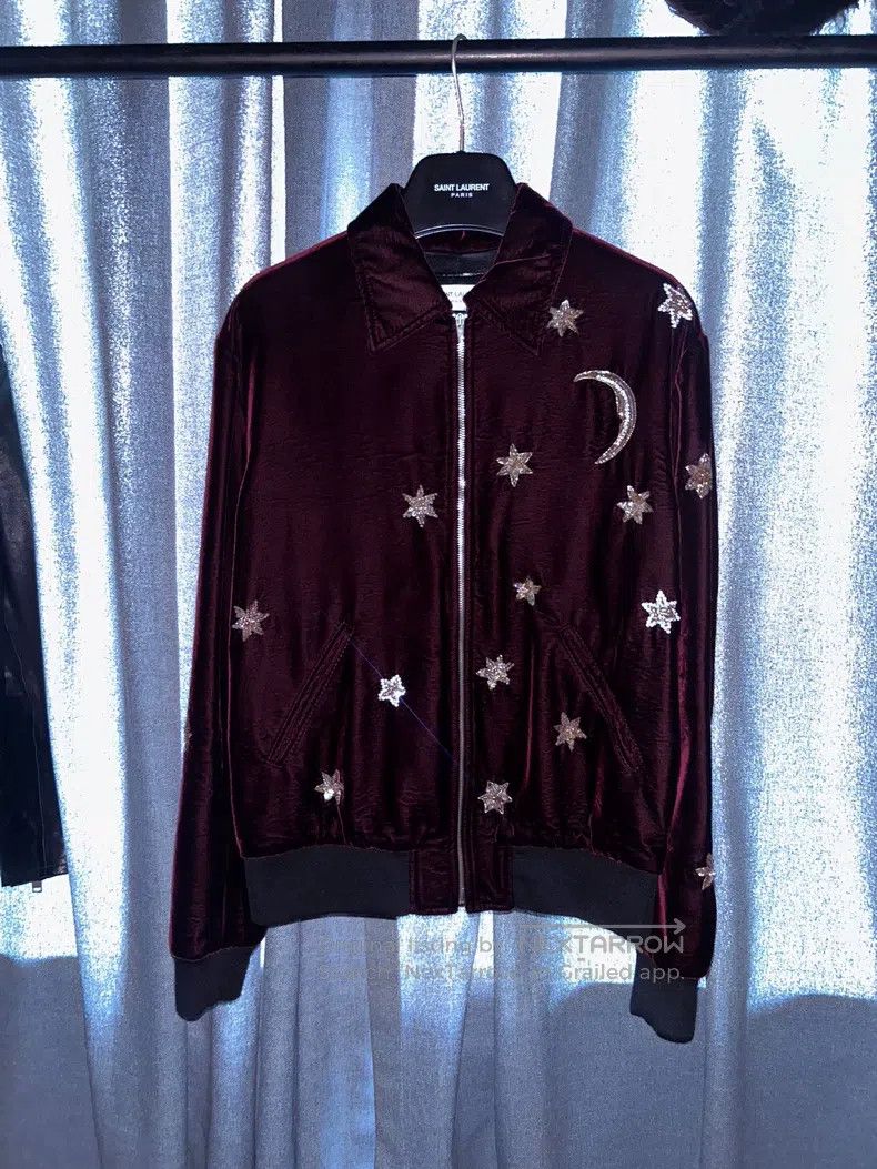Saint Laurent Paris Saint Laurent Paris Burgundy Velvet Star and Moon Jacket Size US S / EU 44-46 / 1 - 1 Thumbnail