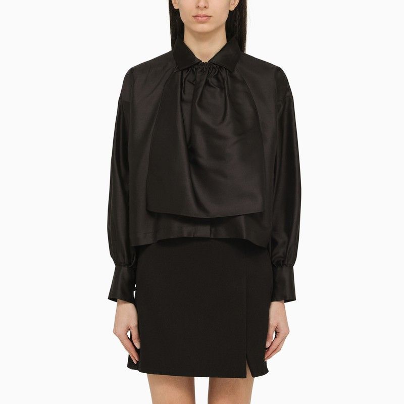 image of Max Mara Black Silk Blouse With Collar, Women's (Size XS)