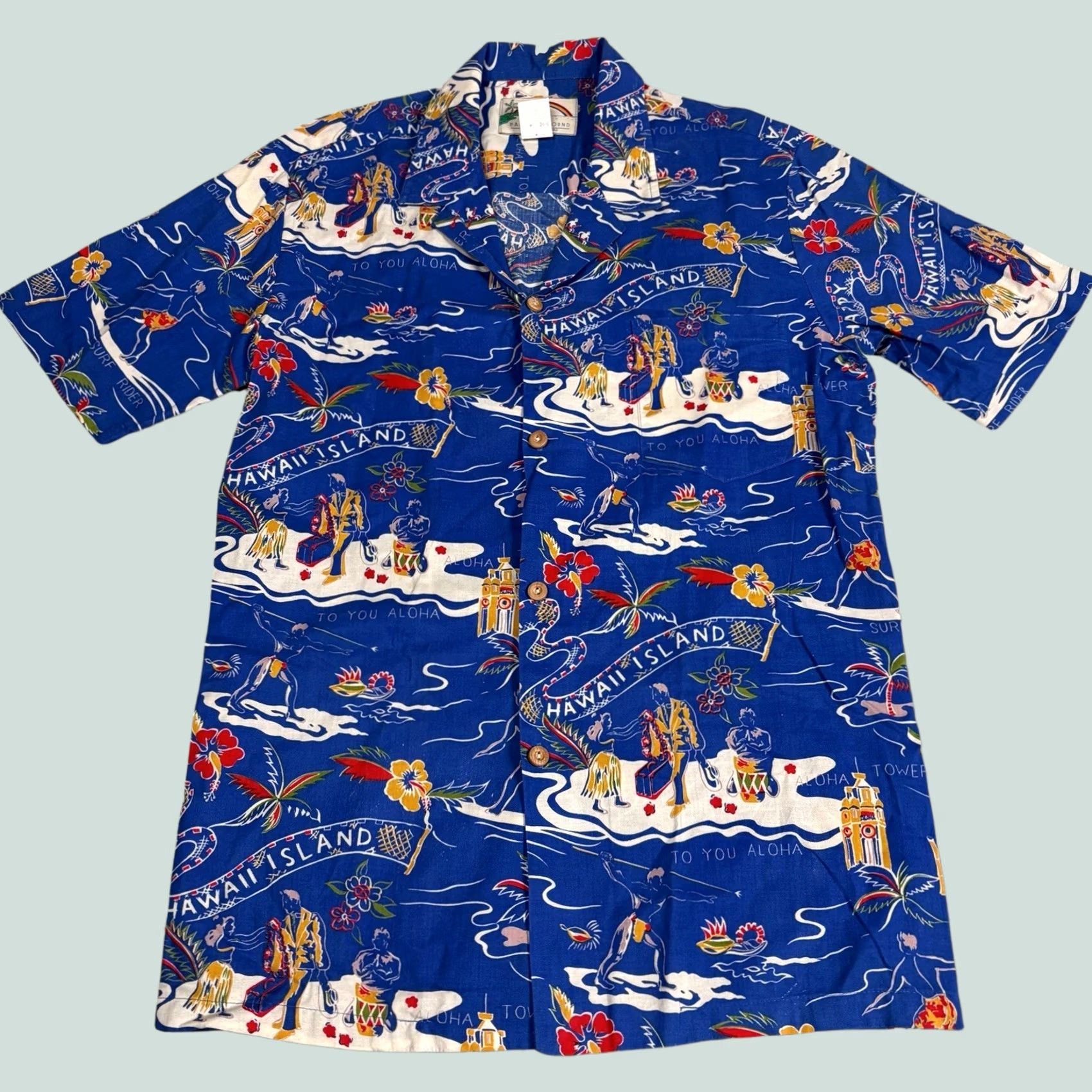 VINTAGE Paradise Found Shirt Mens M Blue Magnum PI Aloha Tiki 70’s 80’s