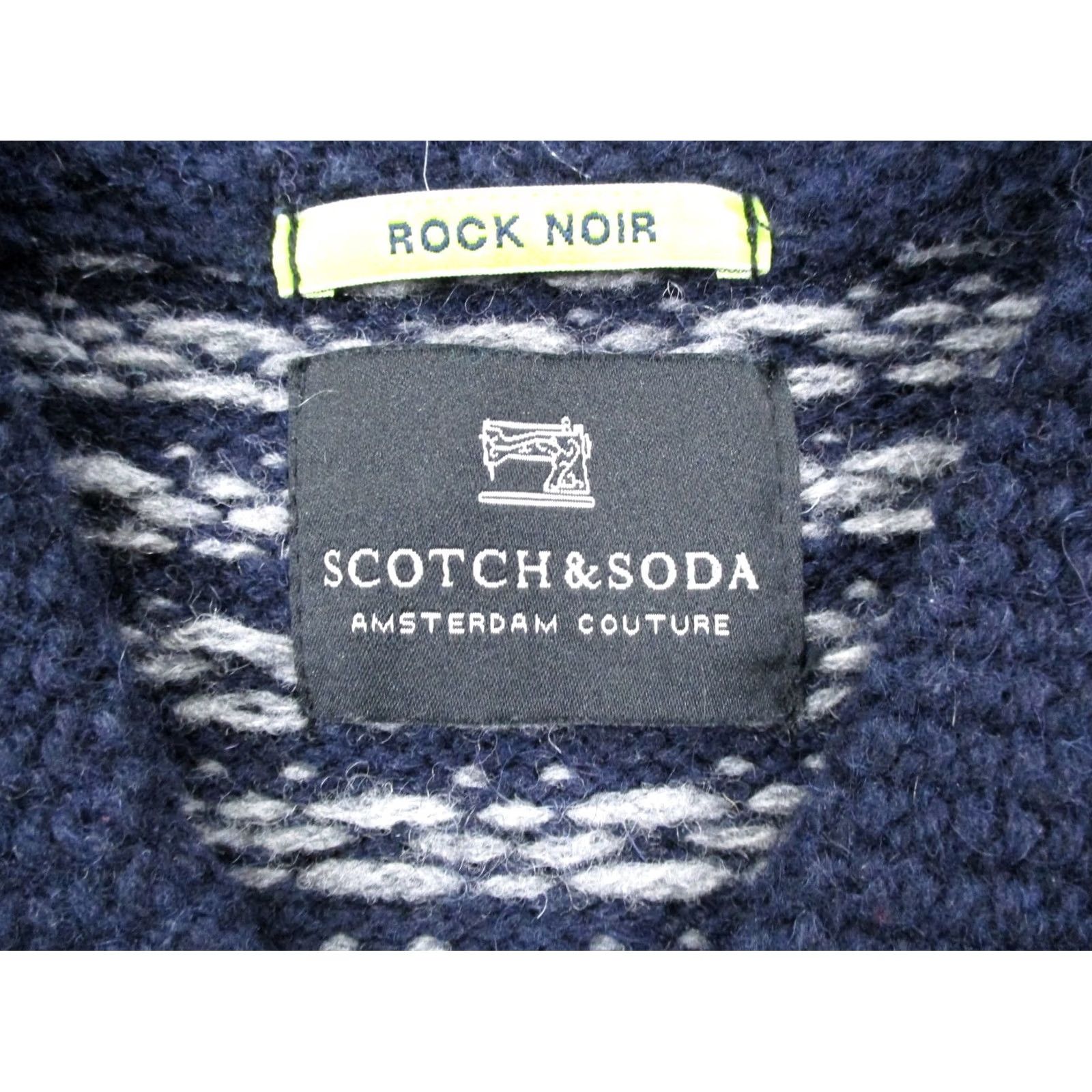 Scotch & Soda Scoth & Soda Mens Sweater Cardigan Heavyweight Thermal Long Sleeve Blue Nylon Wool Geometric Knit Round Neck Casual L Size US L / EU 52-54 / 3 - 6 Thumbnail
