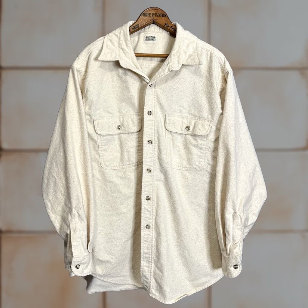Vintage VINTAGE Five Brothers Shirt Long Sleeve Men Beige XL Chamois Flannel Button-Up Pocketed Heavyweight Size US XL / EU 56 / 4 - 1 Thumbnail