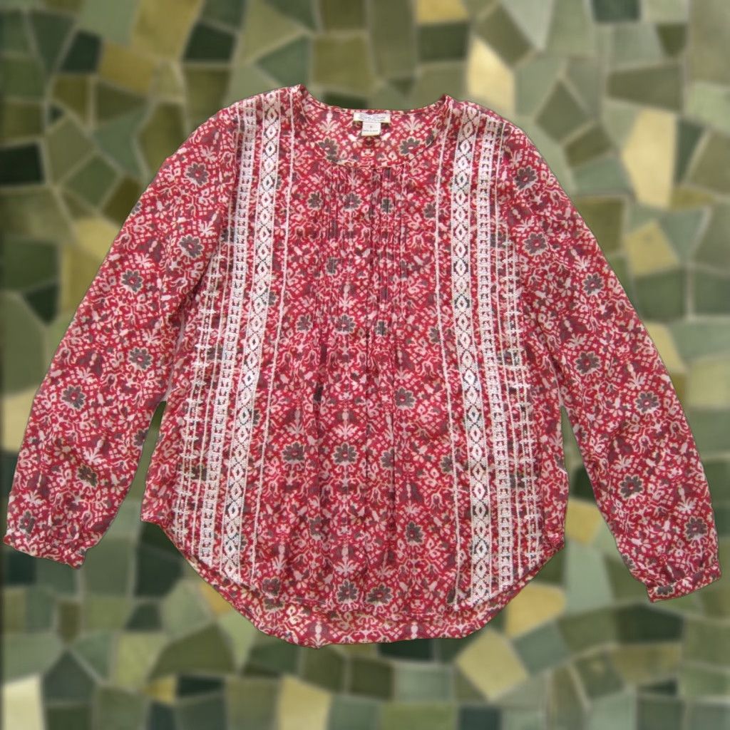 Lucky Brand Lucky Brand Red Embroidered Paisley Long Sleeve Button Down Blouse S Womens Size S / US 4 / IT 40 - 1 Thumbnail