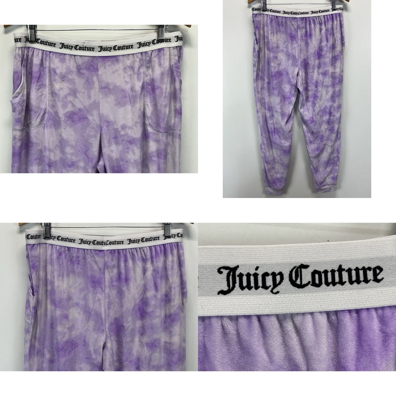 Juicy Couture VINTAGE Juicy Couture Pajama Set Velour 2 Piece Women XL Purple Tie Dye Pockets Lounge Sleepwear - Womens XL Size ONE SIZE - 8 Thumbnail
