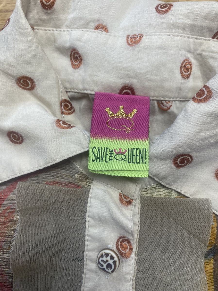 Jean Paul Gaultier Save The Queen Art Print Mesh Panel Blouse M Embroidered Size M / US 6-8 / IT 42-44 - 8 Thumbnail