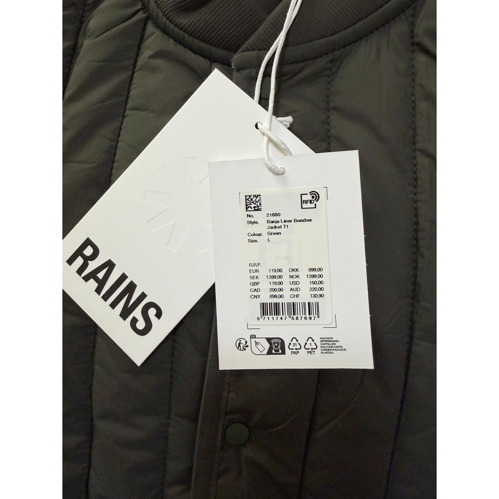 Rains Rains NWT Banja Water Repellent Bomber Liner Jacket Size US L / EU 52-54 / 3 - 4 Thumbnail