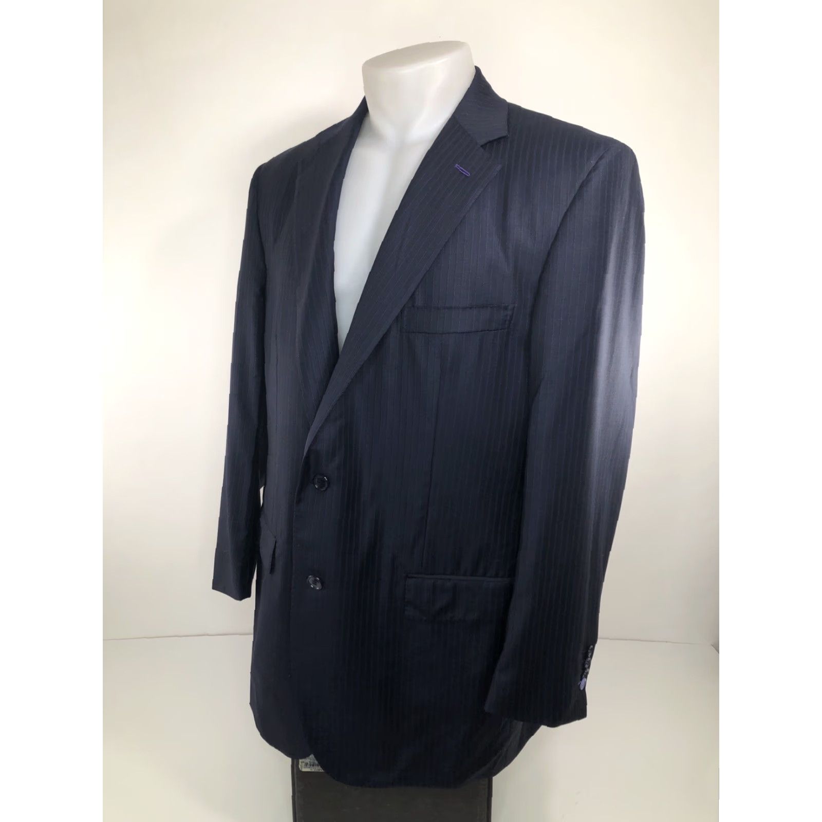 Vintage Bijan / Italy - Wool 170s / Silk Blend Sz. 46R Striped Blazer Jacket - Excellent Jacket Mens 46R Blue Purple Wool Silk Blazer Size 46R - 3 Thumbnail
