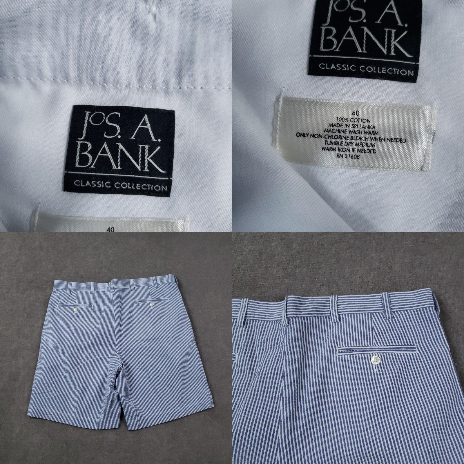 Jos. A. Bank Jos. A. Bank Shorts Mens 40 Blue White Seersucker Pleated Cotton Chino Casual Size US 40 / EU 56 - 9 Thumbnail