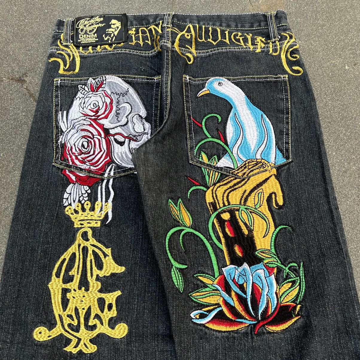 Christian Audigier × Ed Hardy × JNCO 💥Rare💥Vintage Christian Audigier Baggy Jeans Size US 34 / EU 50 - 2 Thumbnail