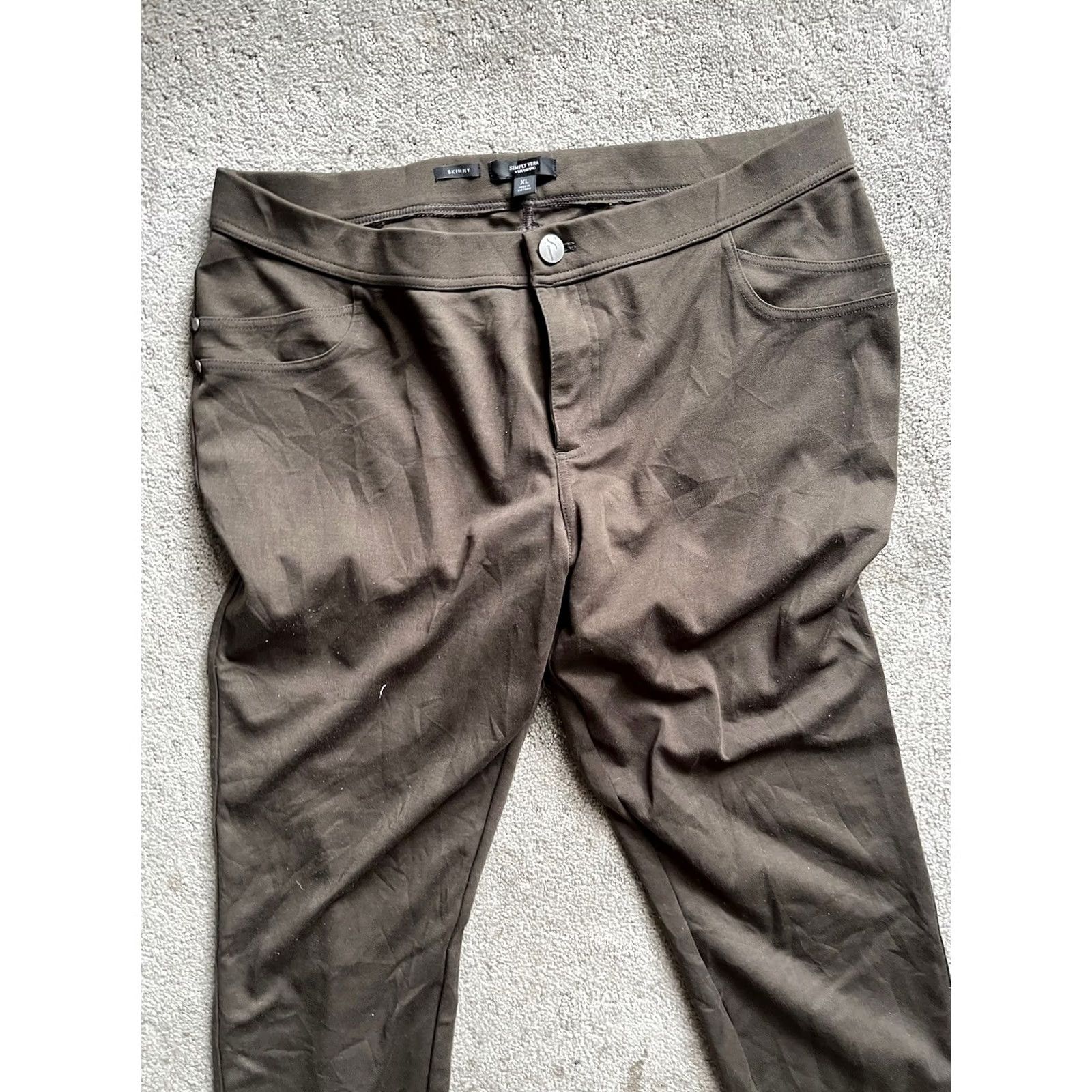 Vintage Simply Vera Vera Wang Pants Women XL Brown Solid Skinny Flat Front Button Zip Size 40" / US 18 - 2 Thumbnail