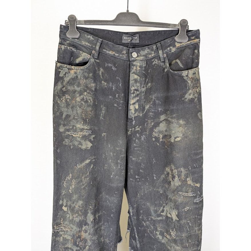 Balenciaga o1rshd1 Unisex Super Destroyed Baggy Pants 13 in Flat Black Size US 34 / EU 50 - 3 Thumbnail